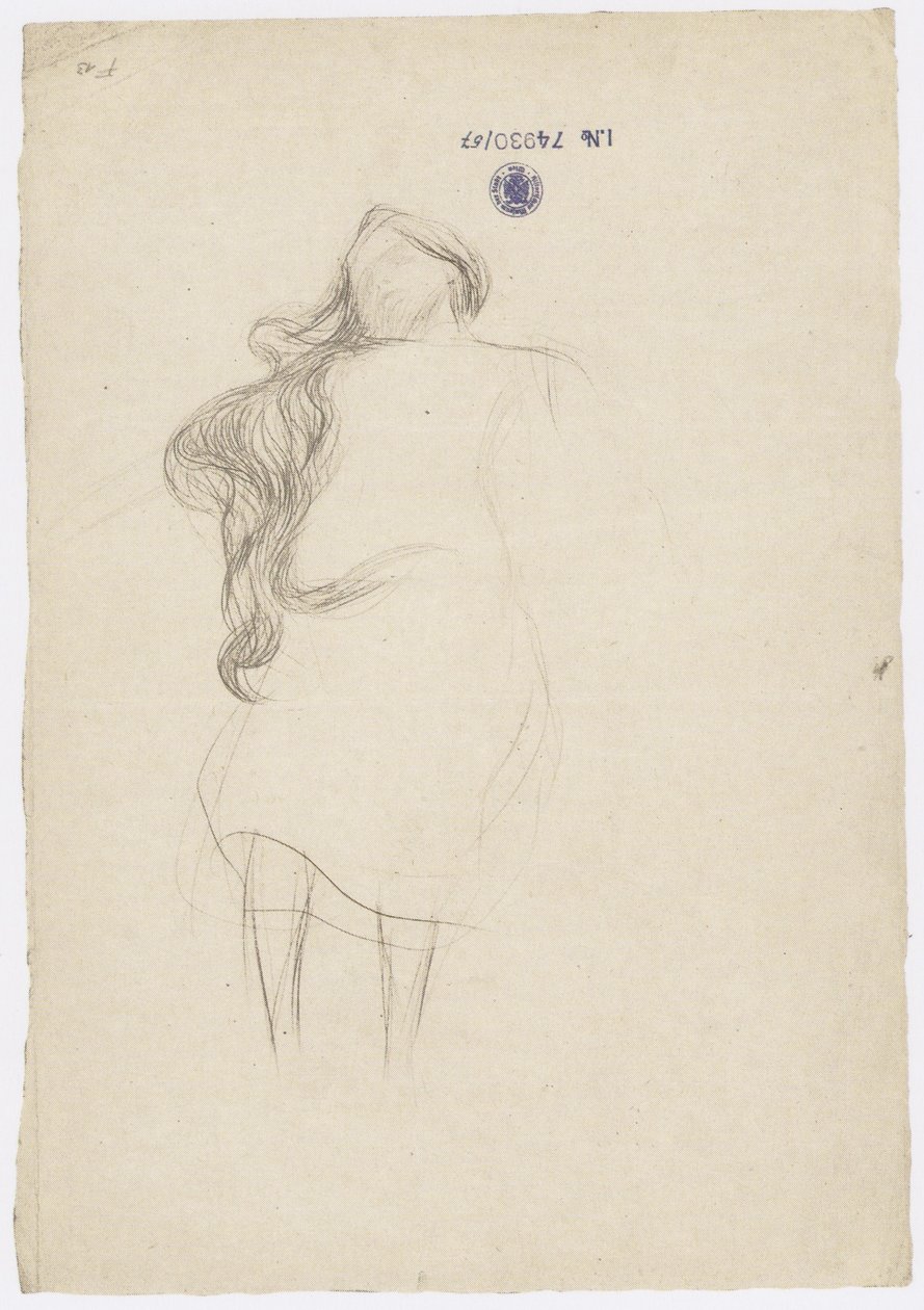 Klædt flydende kvinde med hængende hår af Gustav Klimt
