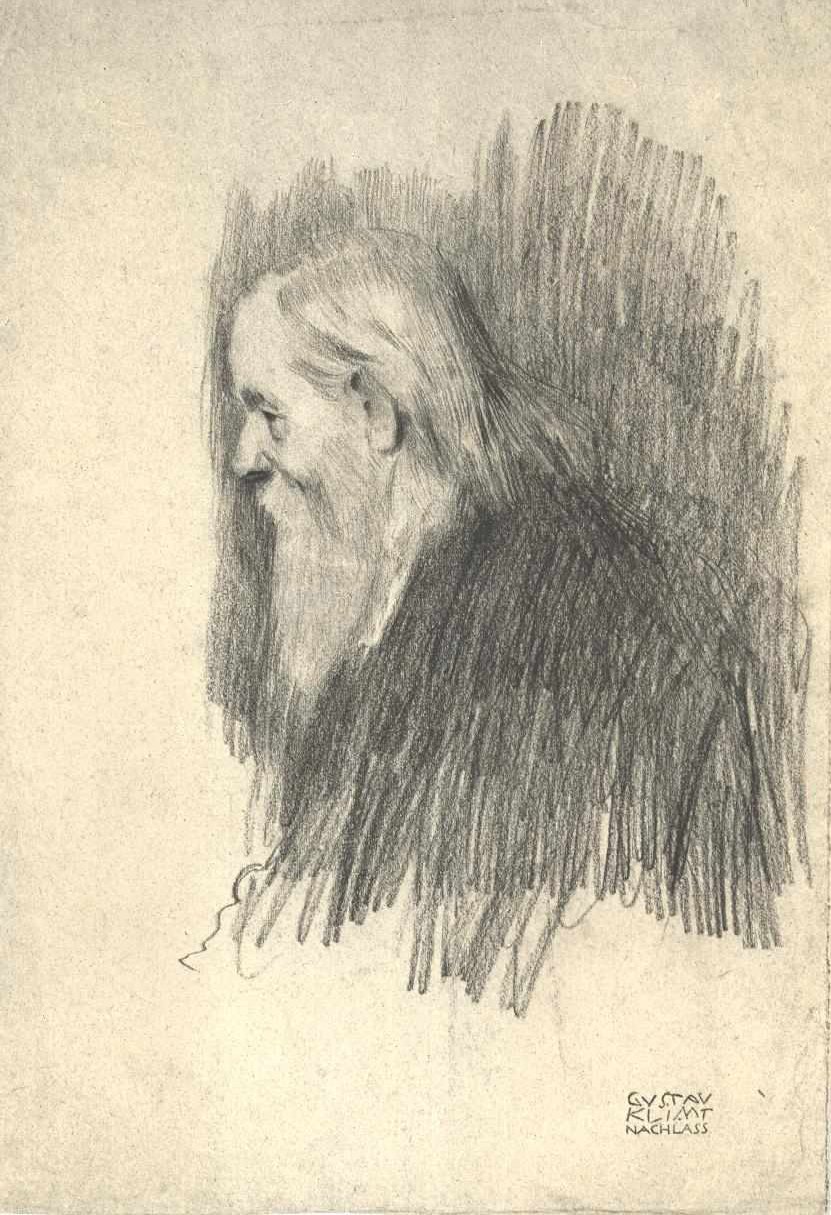 Halvfigursportræt af en gammel mand i profil til højre af Gustav Klimt