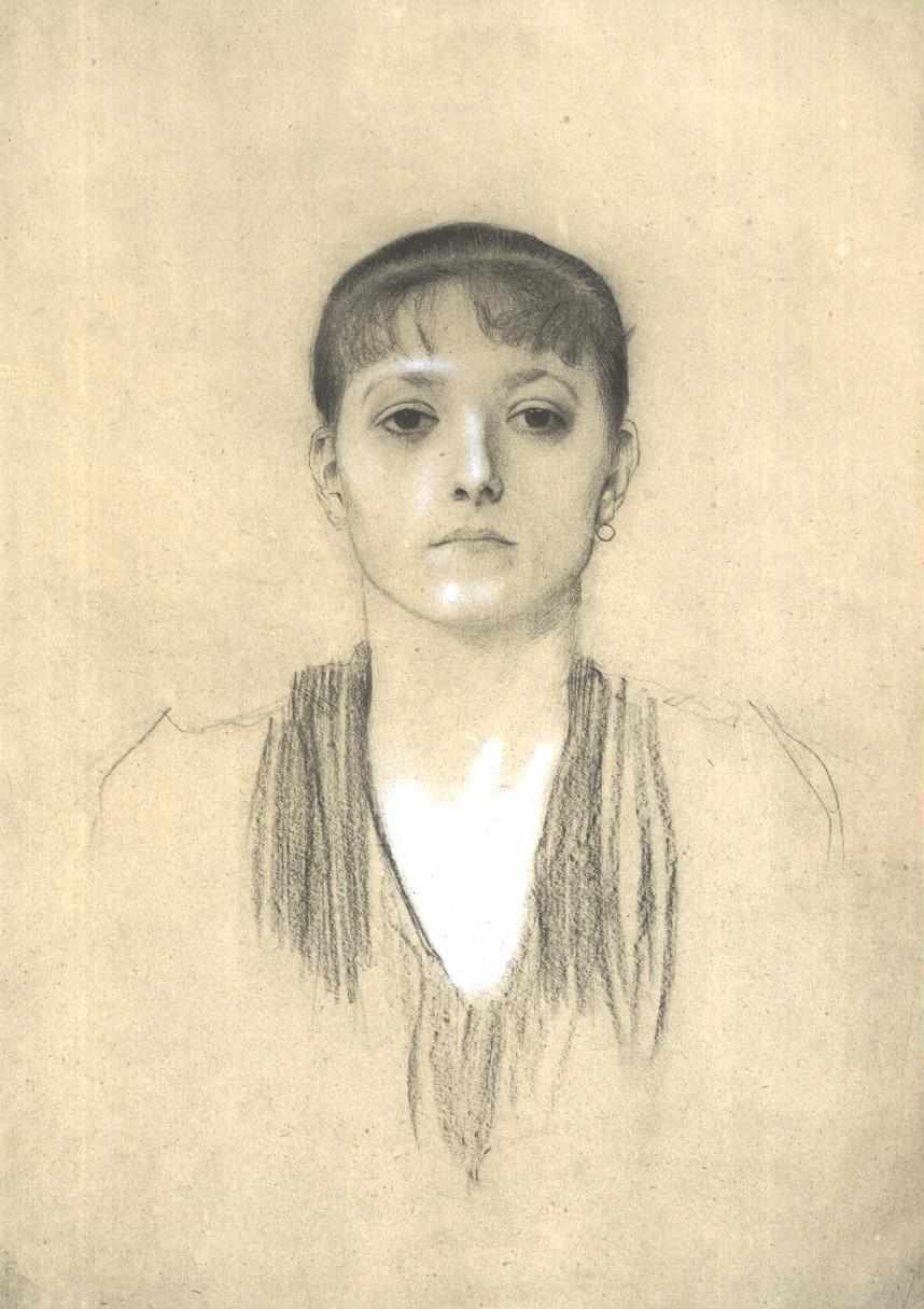 Halvlangt portræt af en pige forfra af Gustav Klimt