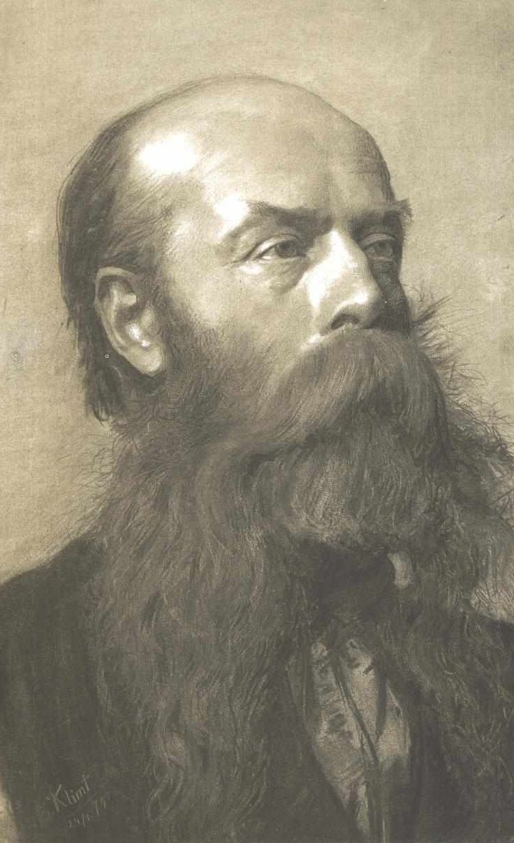 Halvfigursportræt af en skægget mand i trekvartprofil af Gustav Klimt