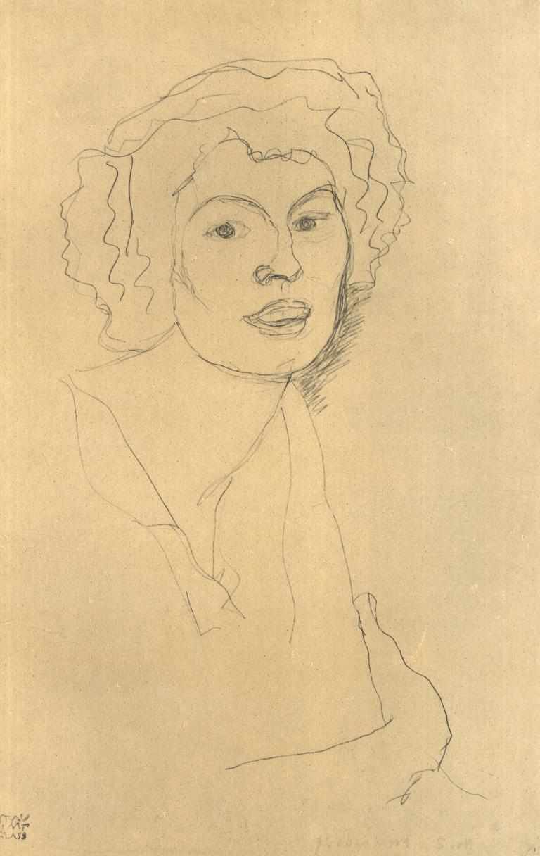 Halvlangt portræt i trekvartsprofil til højre af Gustav Klimt