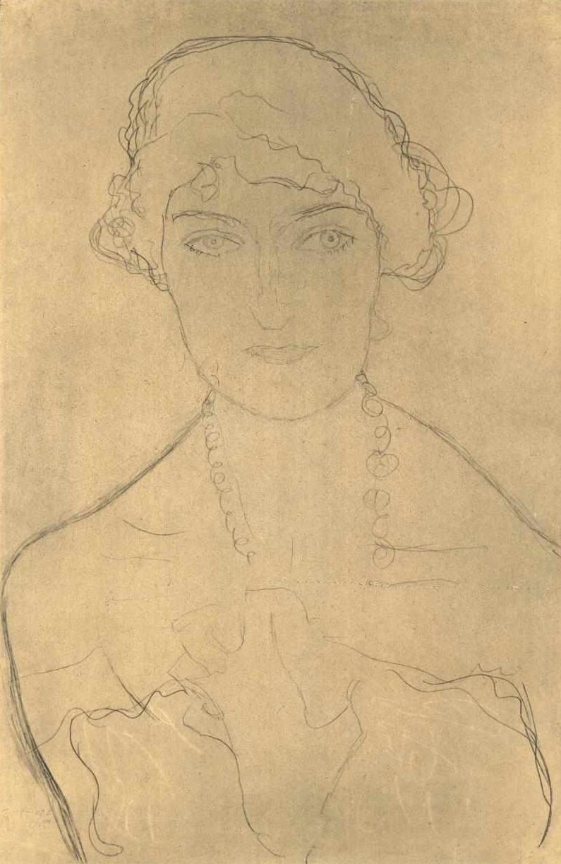 Halvlangt portræt forfra med en halskæde af Gustav Klimt