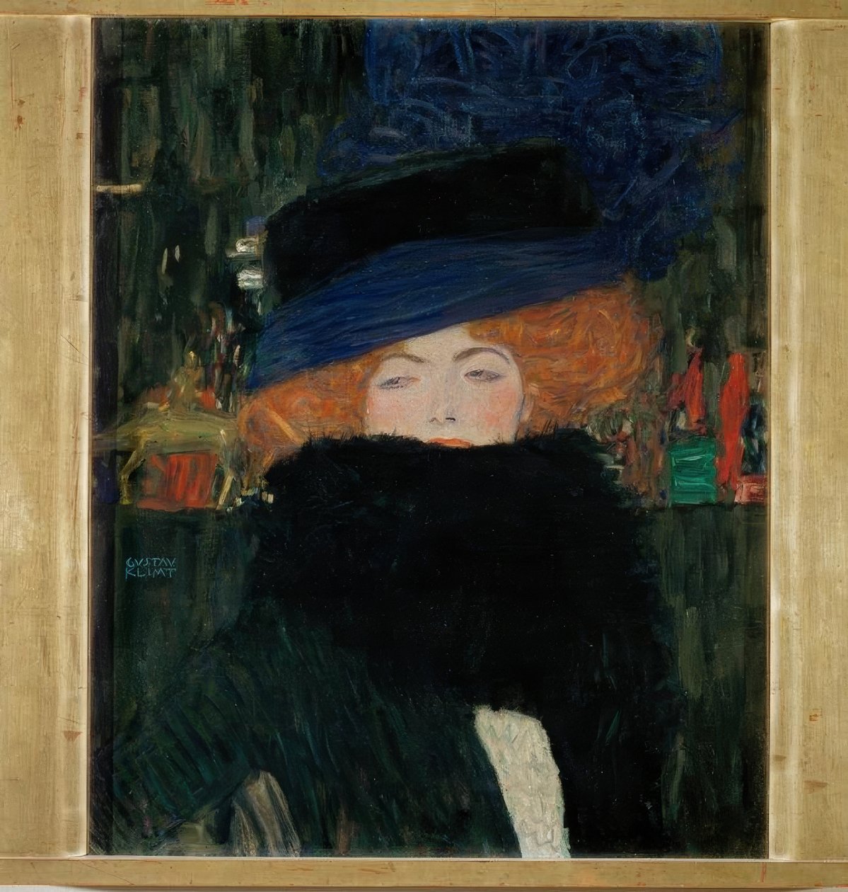 Dame med hat og fjerboa af Gustav Klimt