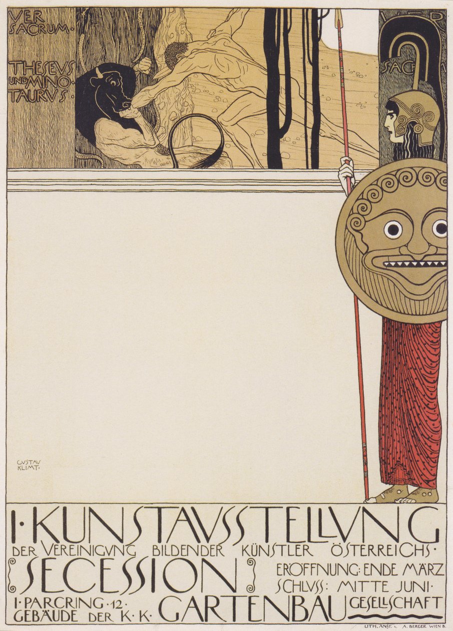 Første udstillingsplakat til Wien -sessionen (censureret version) af Gustav Klimt