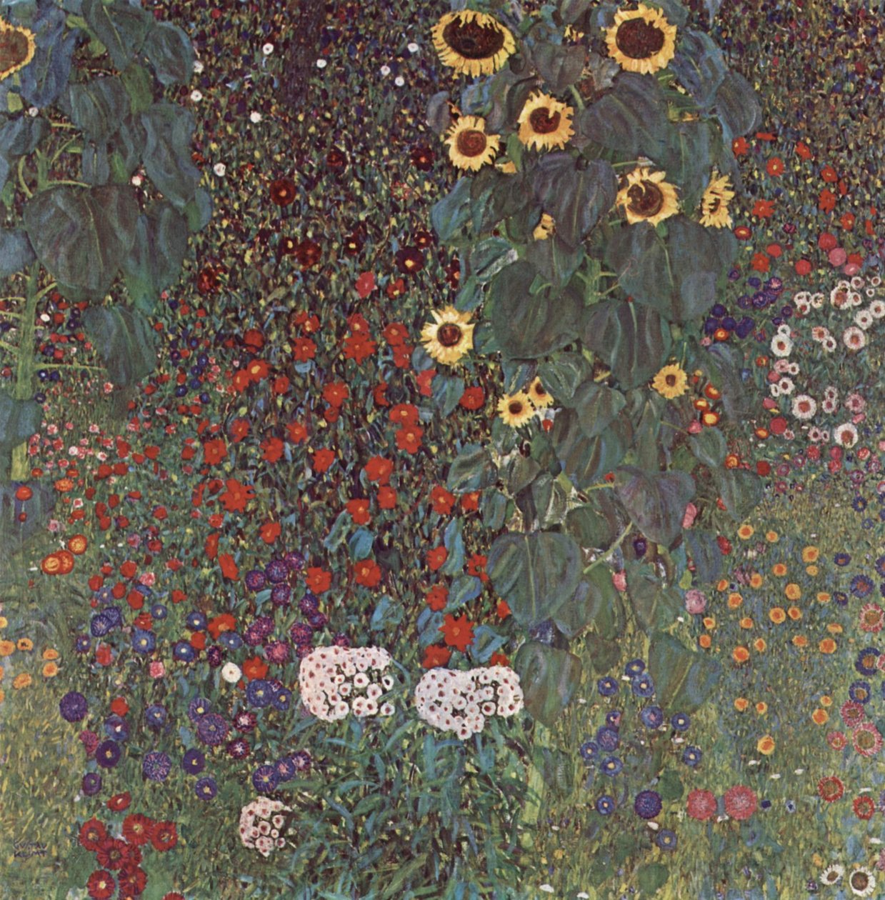 Have med solsikker på landet af Gustav Klimt
