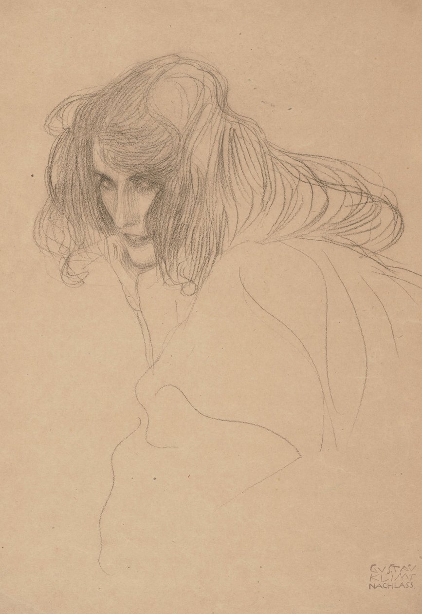 Leder af en kvinde i trekvartsprofil (undersøgelse til Beethovenfrisen), 1901-1902 af Gustav Klimt