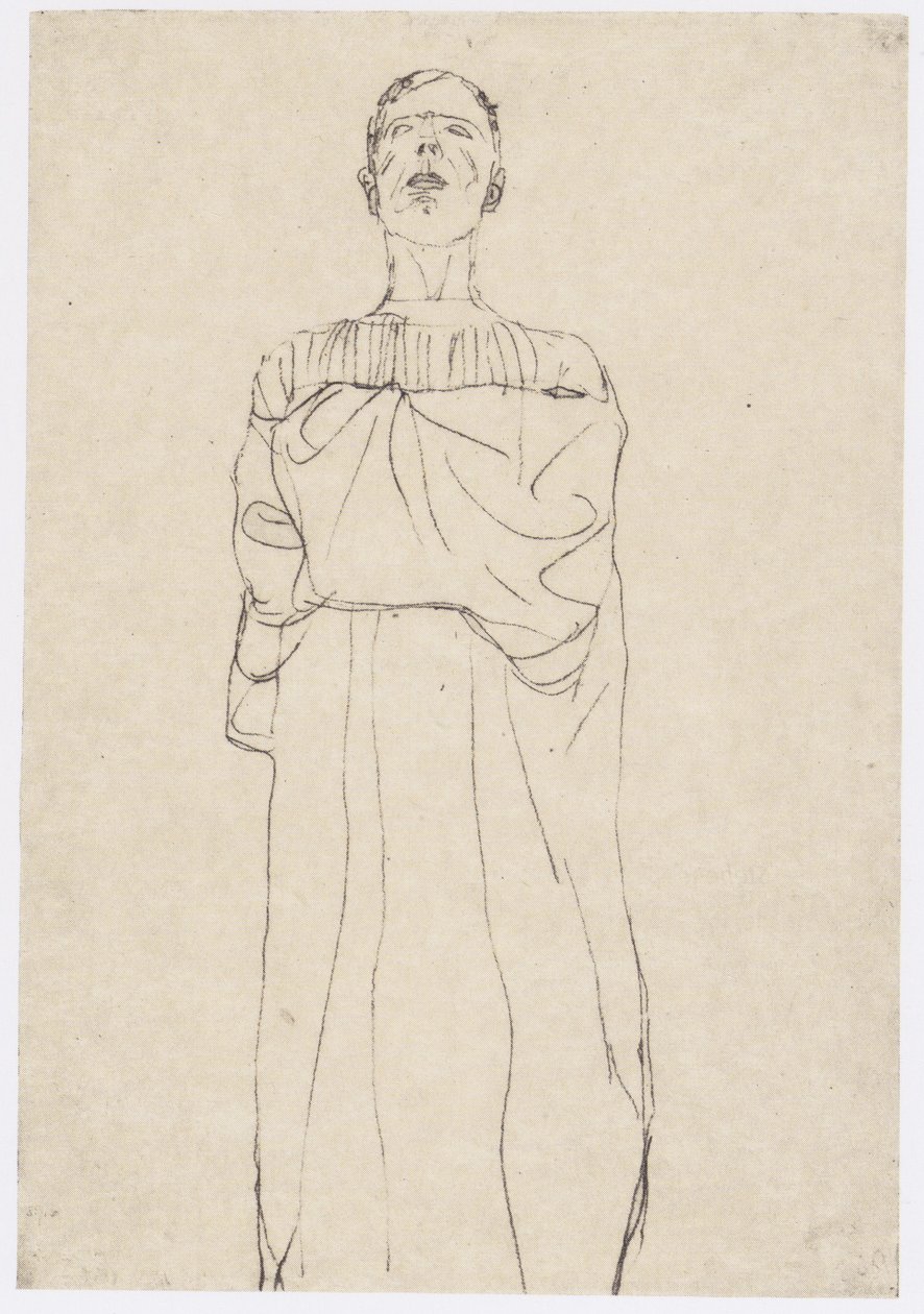 Mand i en lang kappe forfra af Gustav Klimt