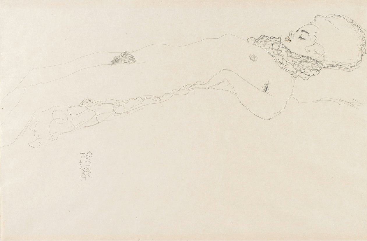 Nøgen pige med Ruff, liggende af Gustav Klimt