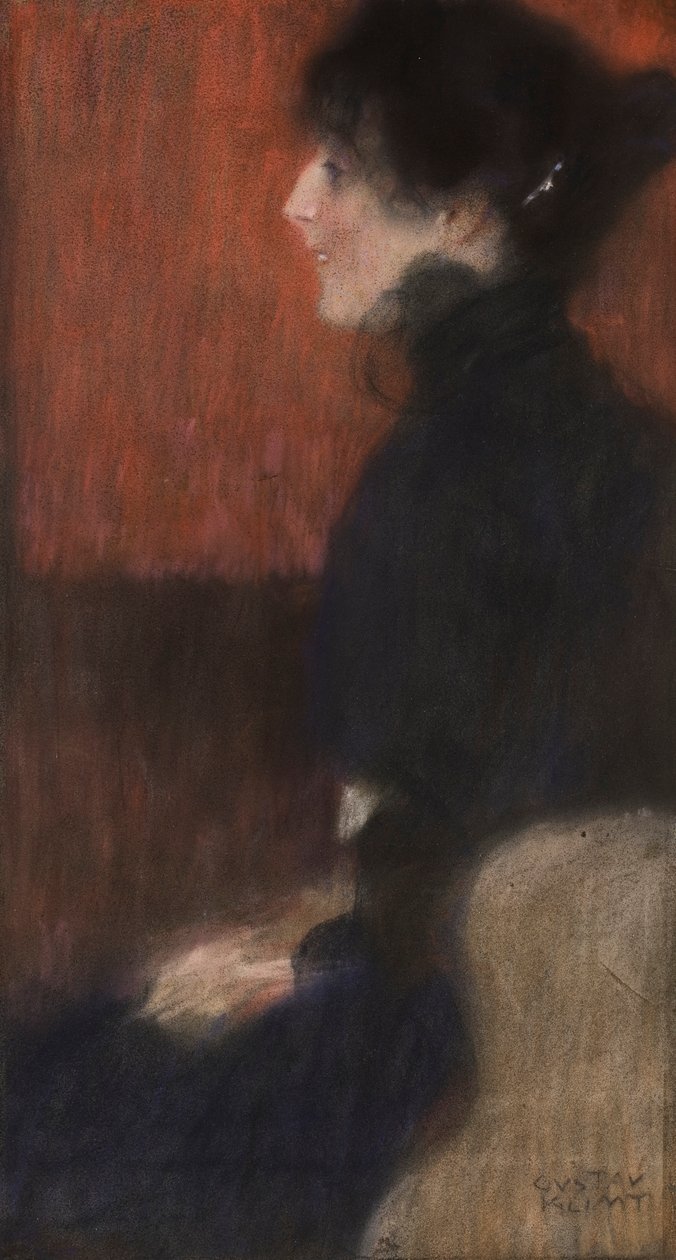 Portræt af en dame, 1887-1907 (pastel på papir) af Gustav Klimt