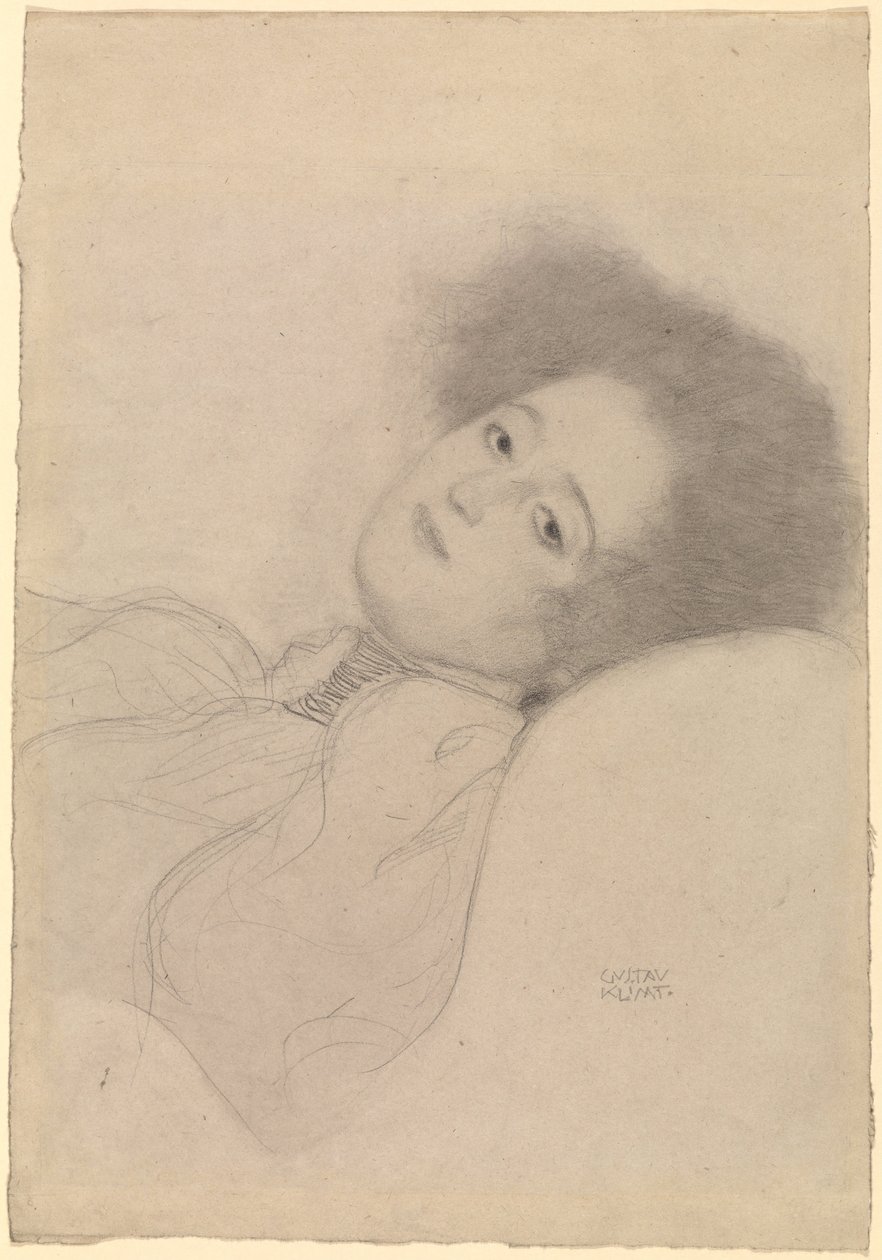 Portræt af en ung kvinde i liggende stilling af Gustav Klimt