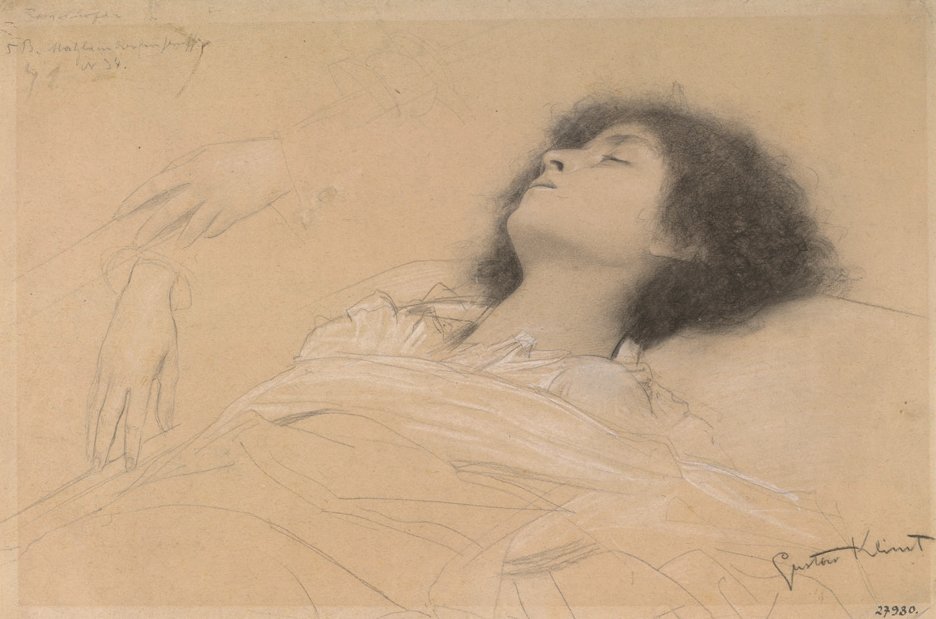 Liggende pige og to studier af hænder af Gustav Klimt