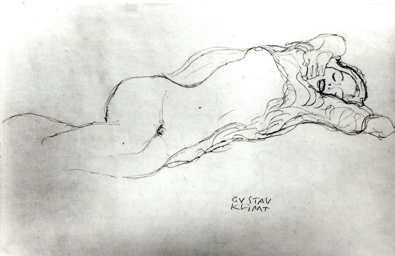liggende kvinde, ca. 1914 af Gustav Klimt