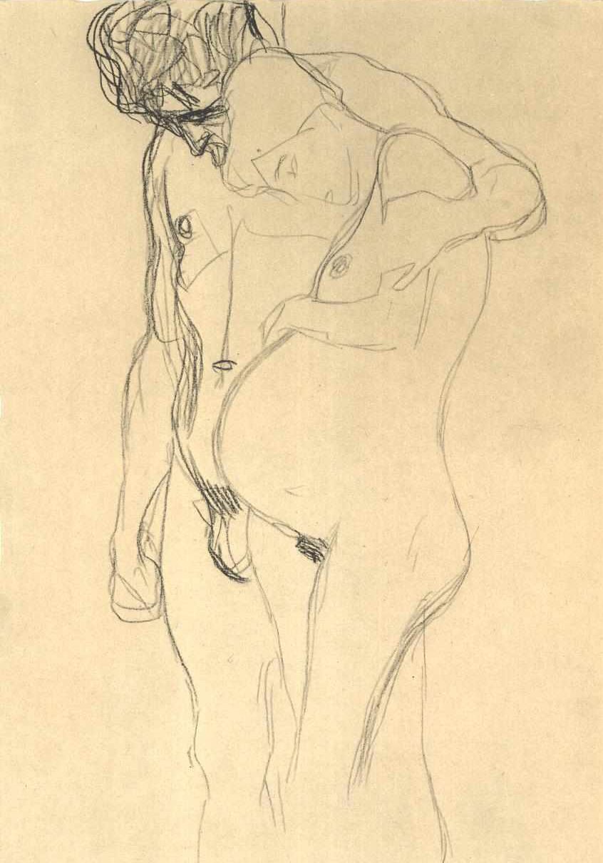 Gravid kvinde med mand til venstre af Gustav Klimt