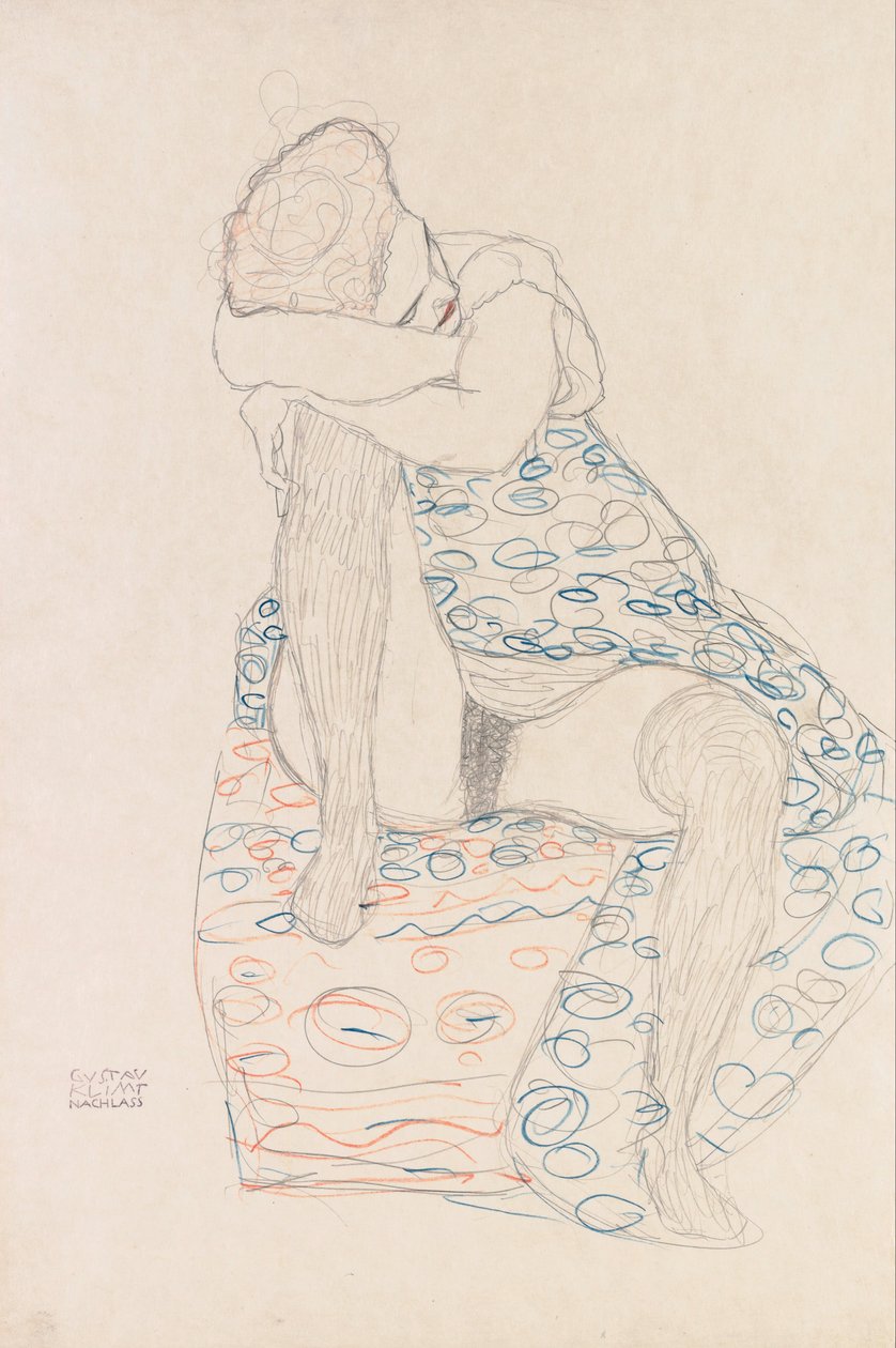 Siddende figur med opsamlet nederdel af Gustav Klimt