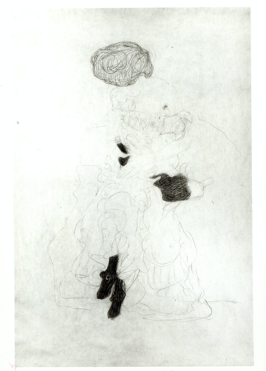 Siddende kvinde, (blyant med hvidt kridt på papir) af Gustav Klimt