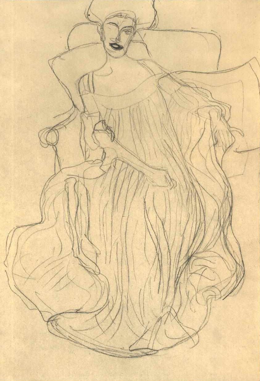 Siddende forfra 001 af Gustav Klimt
