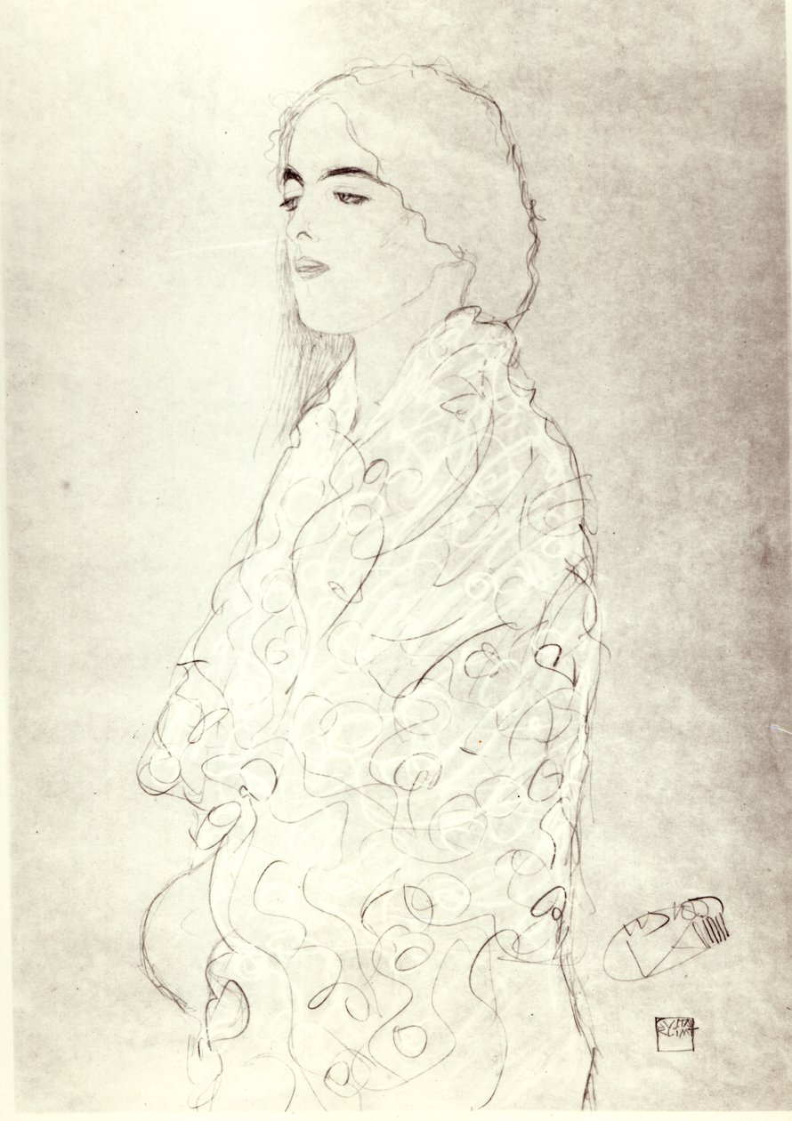 Stående klædt dame, ca. 1916 af Gustav Klimt