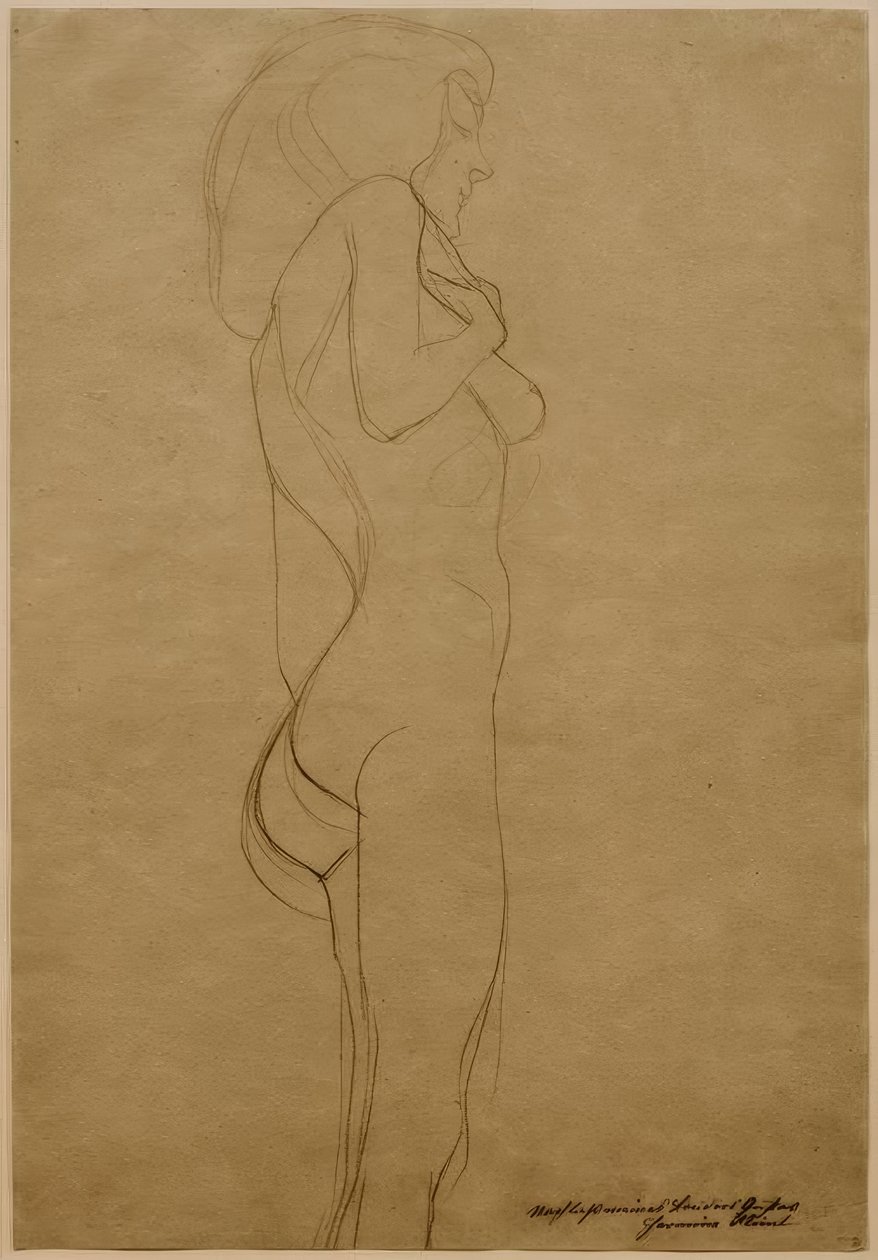 Stående kvinde nøgen til højre (studie) af Gustav Klimt