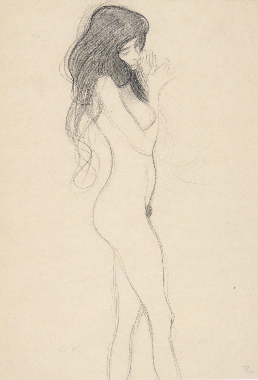 Stående kvindelig nøgen til højre af Gustav Klimt