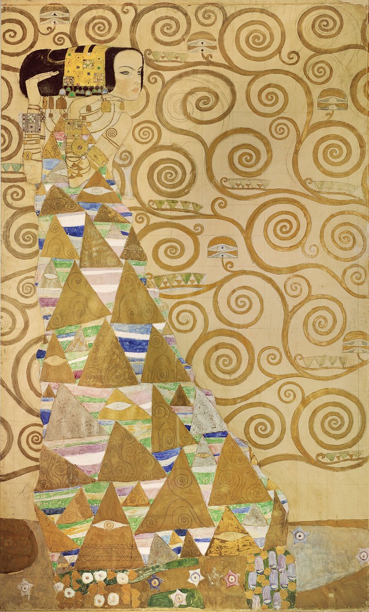Studie til Expectation, ca.1905-09 (wc og guld på papir) af Gustav Klimt