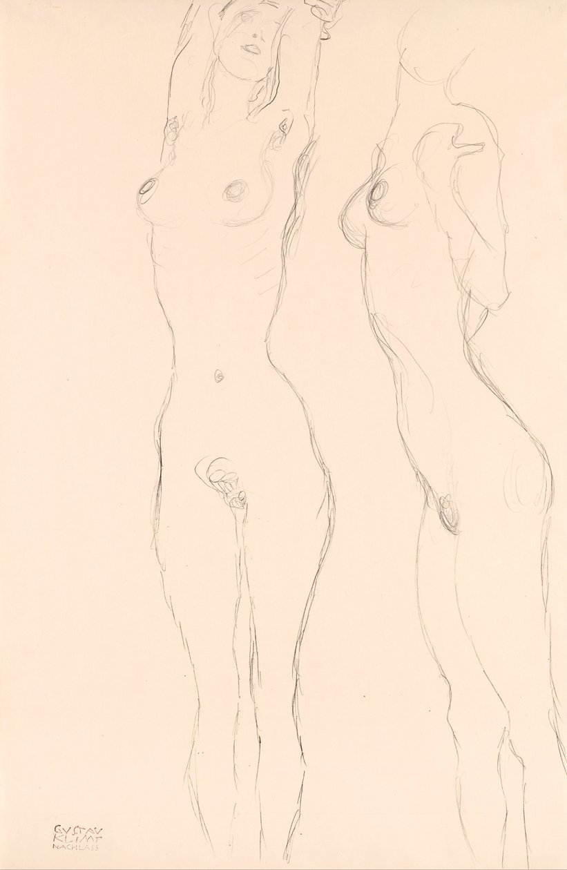 To nøgenbilleder, den venstre med hævede arme af Gustav Klimt