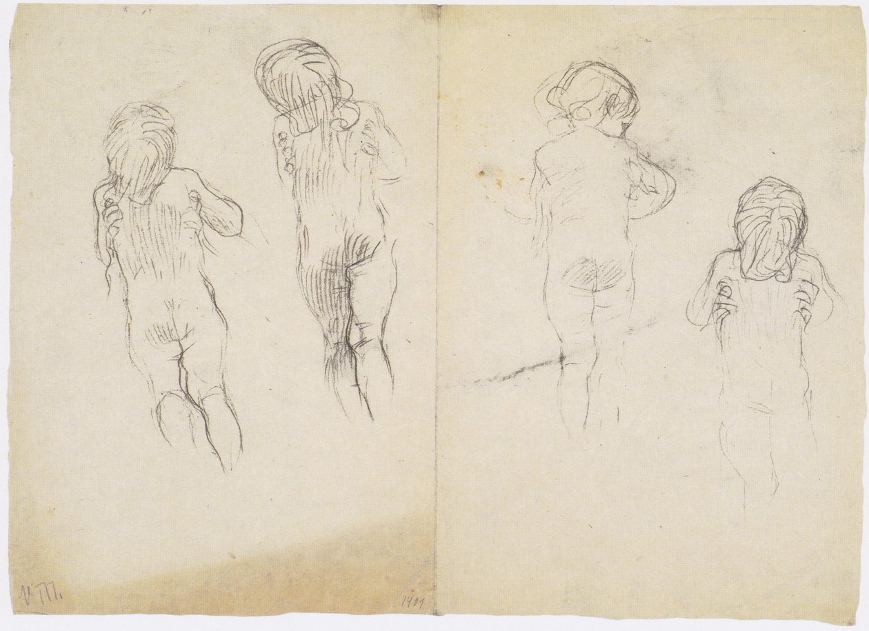 Fire undersøgelser af et barn holdt med begge hænder af Gustav Klimt