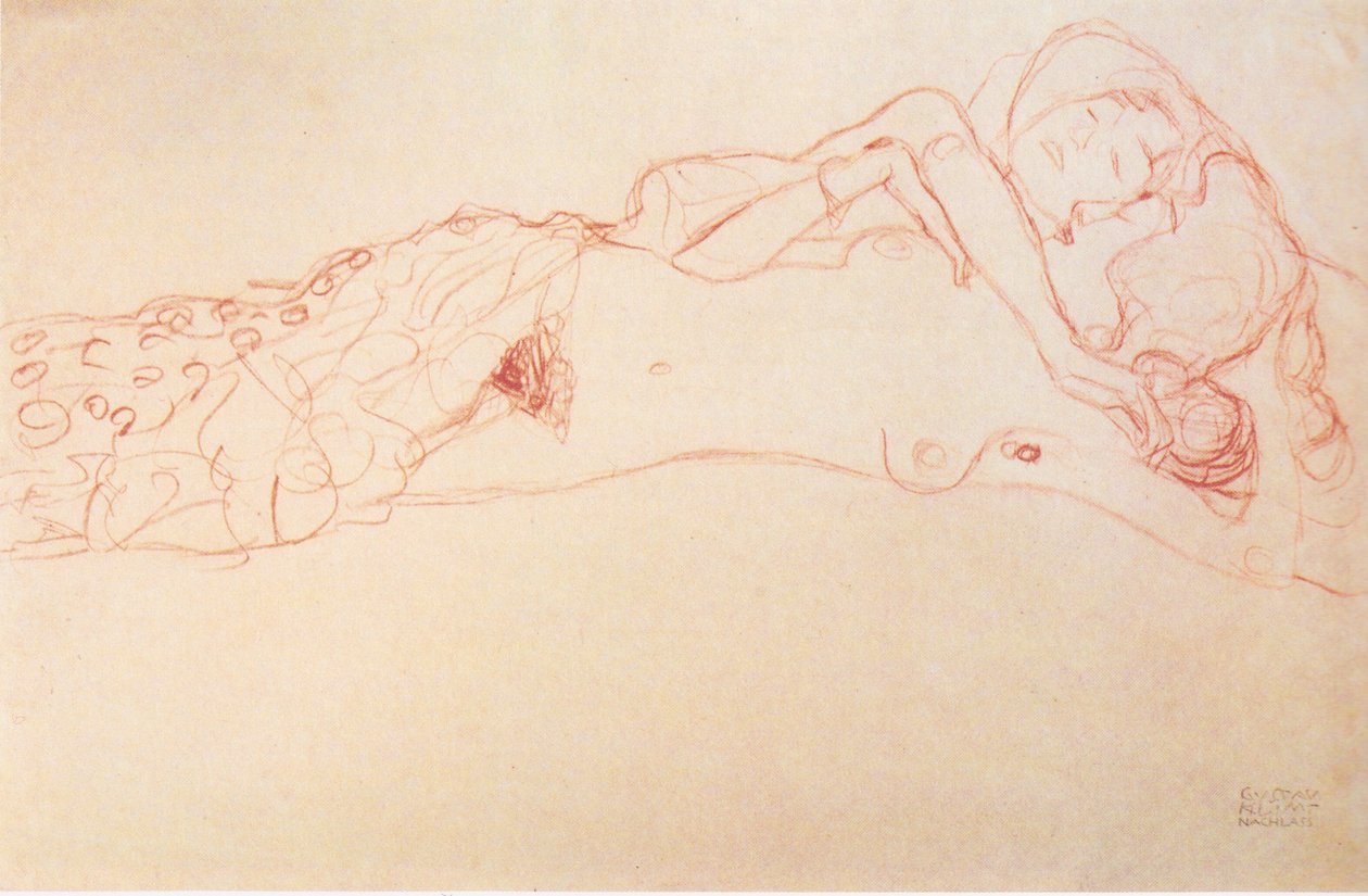 To nøgenbilleder liggende på ryggen af Gustav Klimt