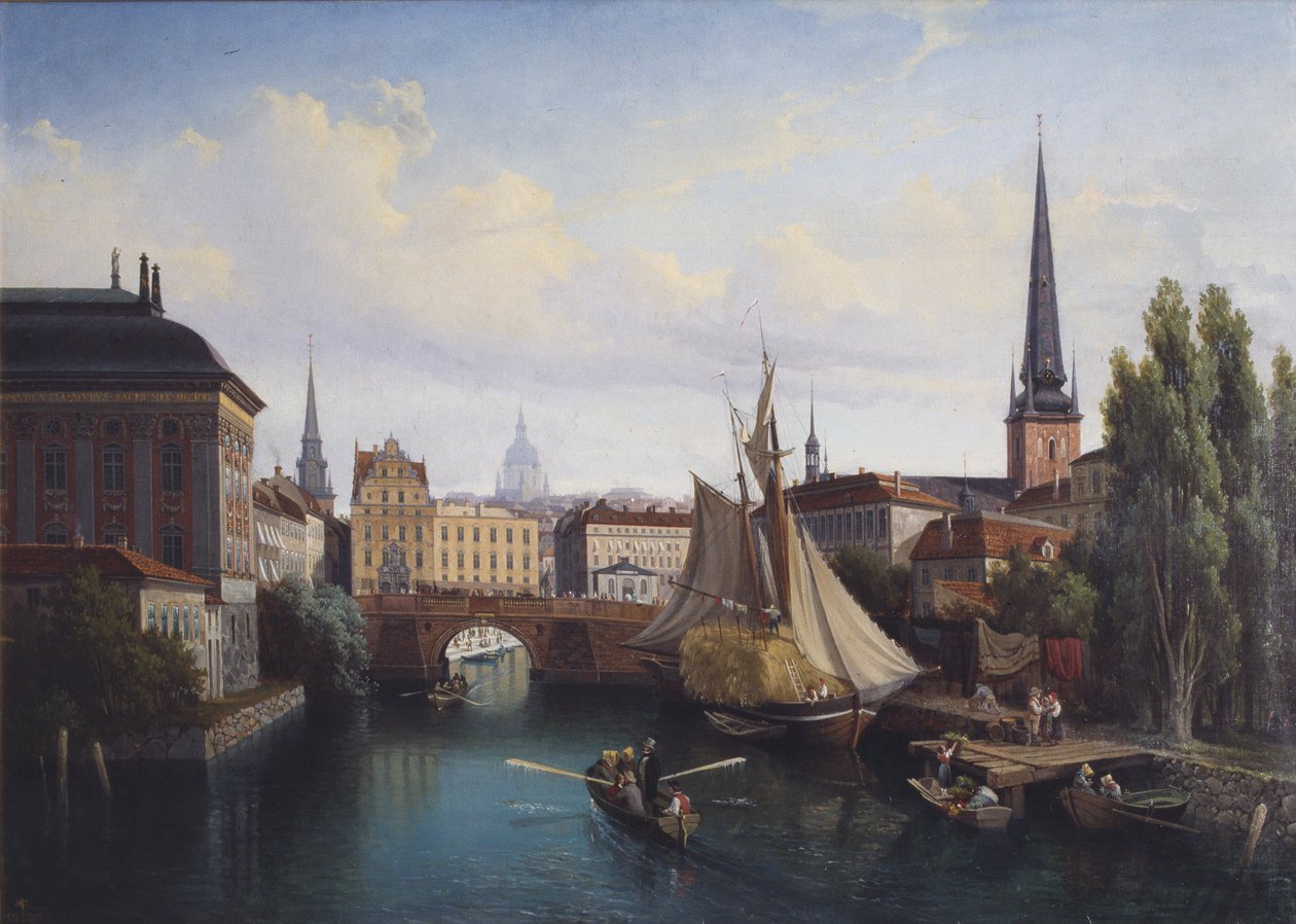 Udsigt over Riddarholmskanalen, Stockholm i 1835, 1880 af Gustaf Wilhelm Palm