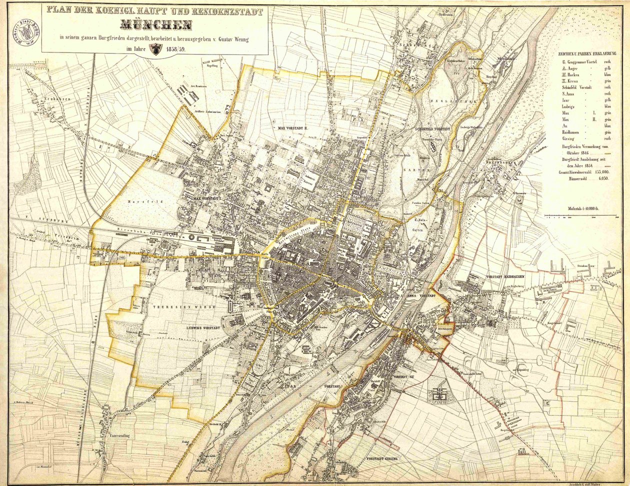 Plan for den kongelige hovedstad og residensby München vist i hele sin våbenhvile af Gustav Wenng