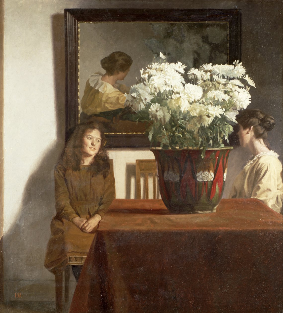 Figurer med en skål med hvide krysantemum af Gustav Wilhelm Blom