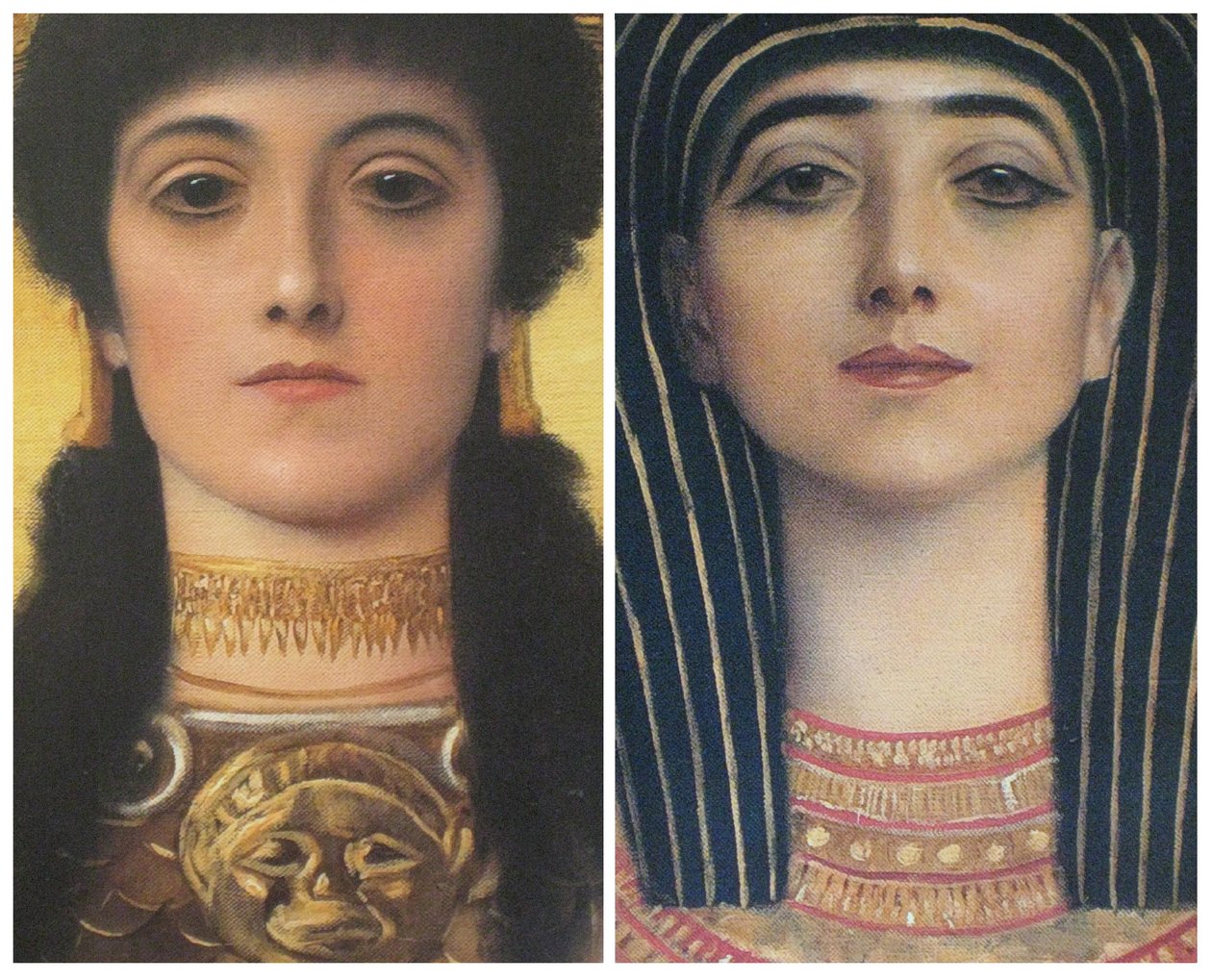 Det antikke Grækenland og det gamle Egypten, detaljerede hoveder for Athena og Isis af Gustav Klimt