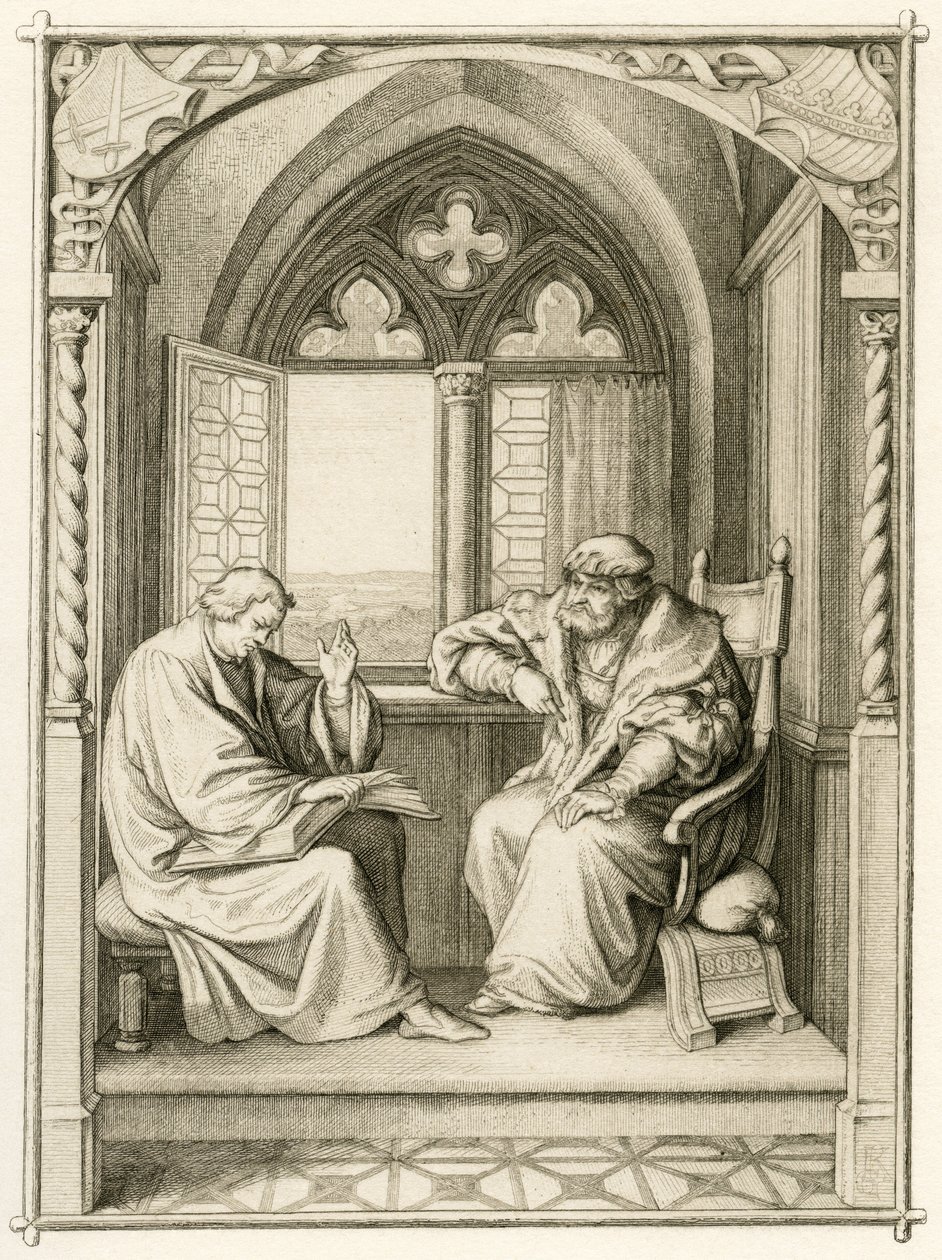 Luther læser for kurfyrsten Johann dem Bestaendigen (Jean I de Saxe af Gustav Ferdinand Leopold Konig