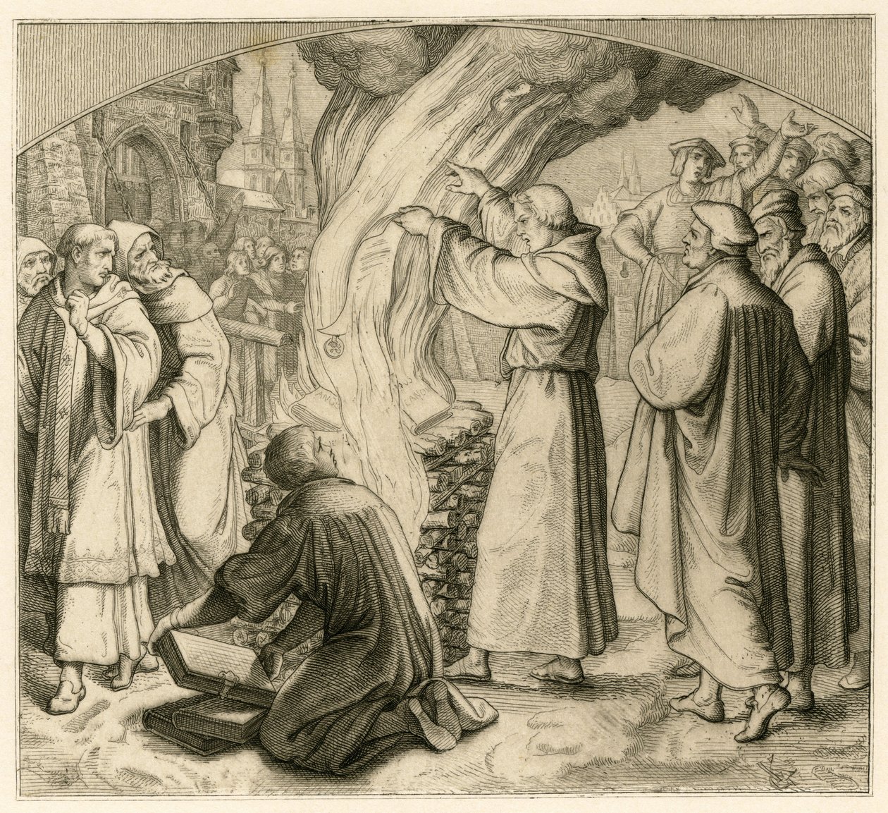 Martin Luther brænder tyren af ekskommunikation af Gustav Ferdinand Leopold Konig