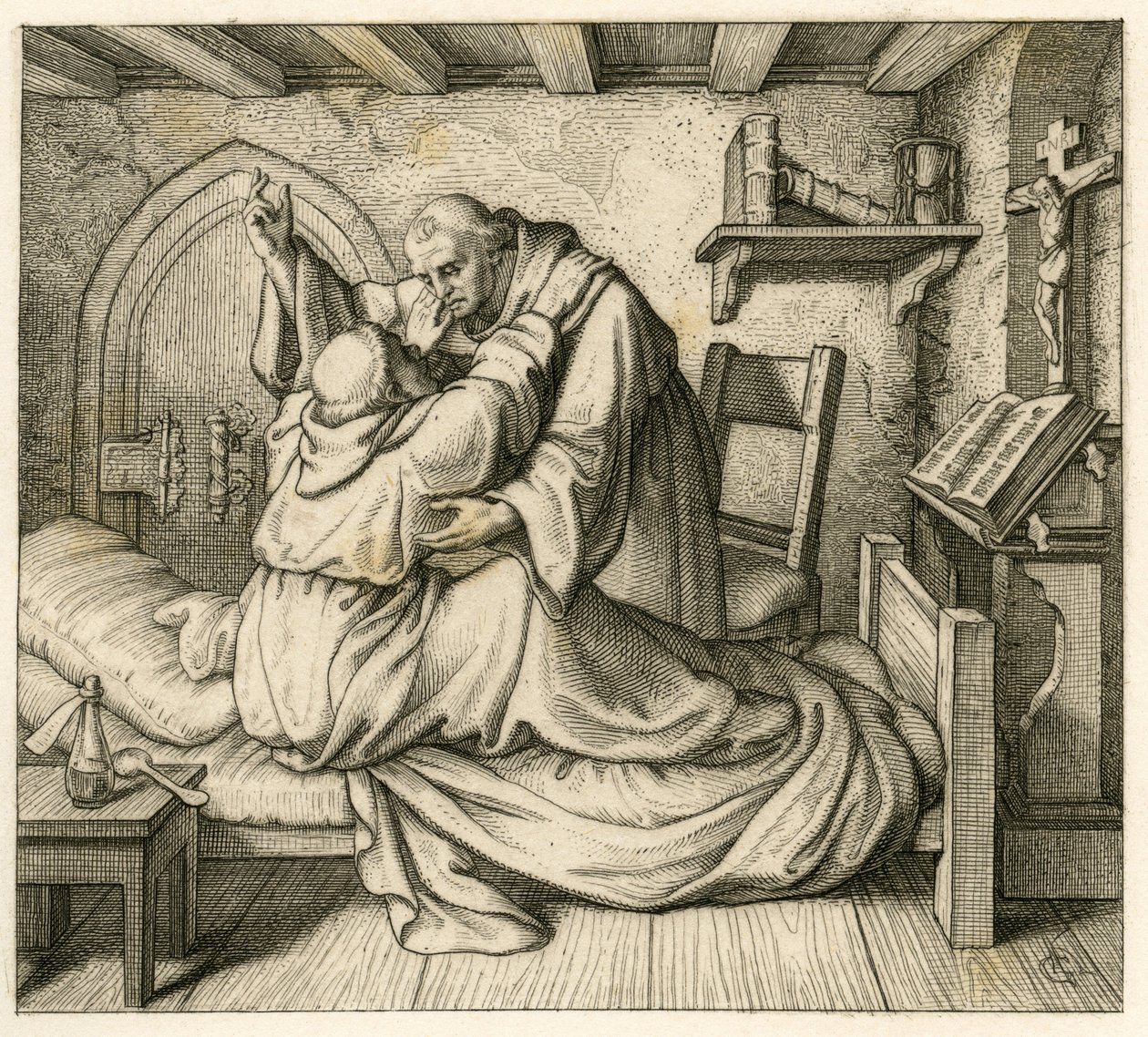 Martin Luther får trøst af en gammel munk, fordi han var udmattet af krop og menneskesind af Gustav Ferdinand Leopold Konig