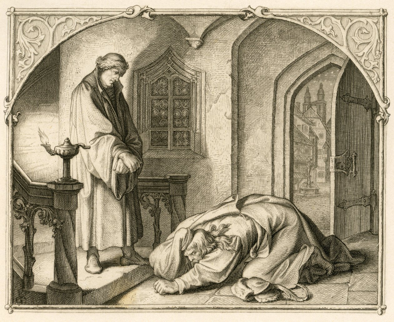 Martin Luther sammen med røveren Hans Kohlhase (1500-1540) af Gustav Ferdinand Leopold Konig
