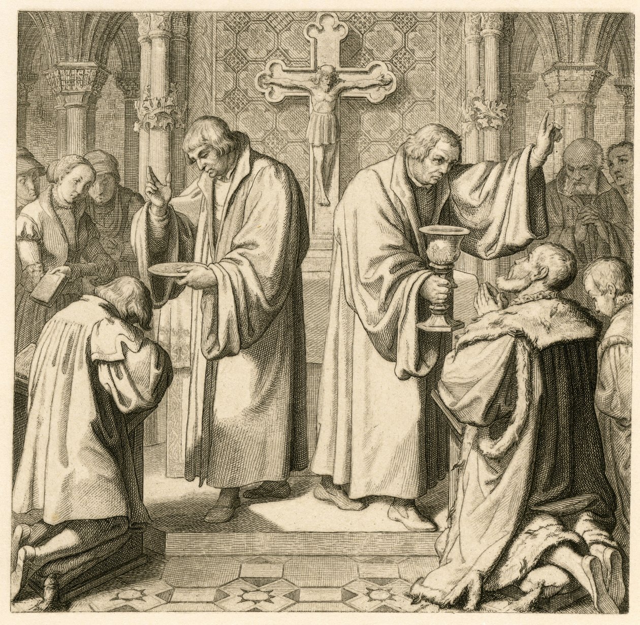 Ehtoollisen Luther antaa valitsija Johann Friedrichille (Jean Frederic I de Saxe af Gustav Ferdinand Leopold Konig