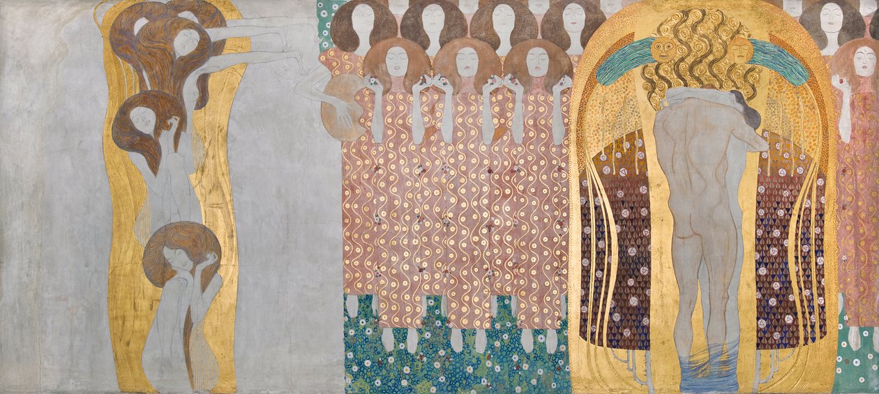 Beethoven Frieze: The Arts, Paradise Choir and Embrace - Plade 8, højre langvæg af Gustav Klimt
