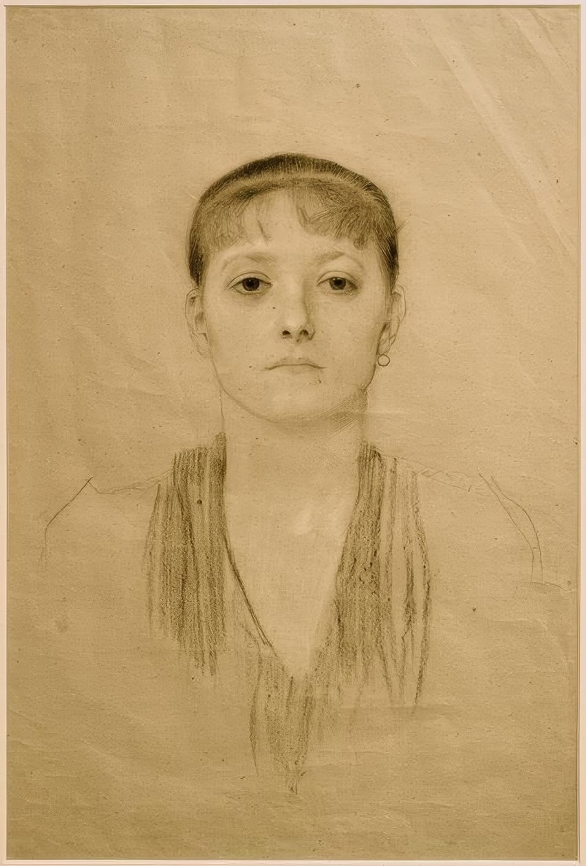 Halvfigursportræt af en pige set forfra af Gustav Klimt