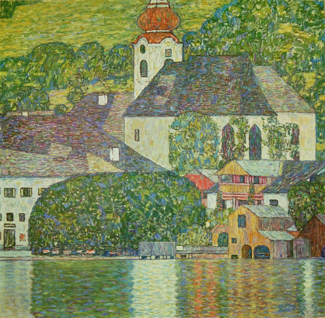 Kirke i Unterach ved Attersee-søen (maleri på lærred) af Gustav Klimt