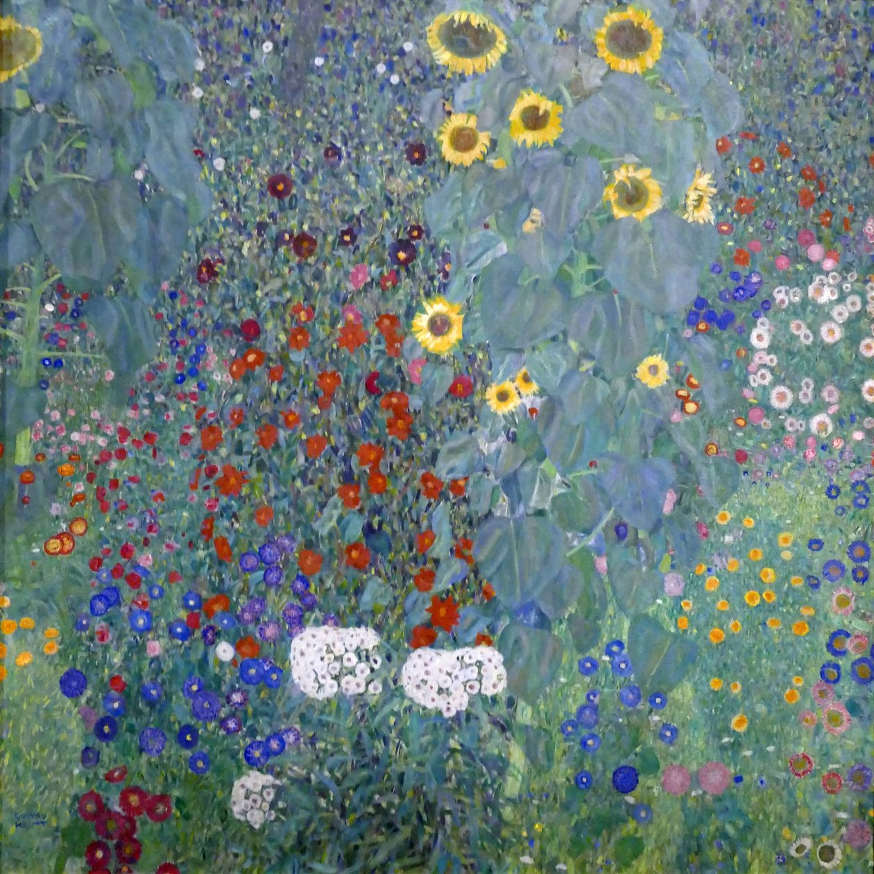 Sommerhushave med solblomster af Gustav Klimt