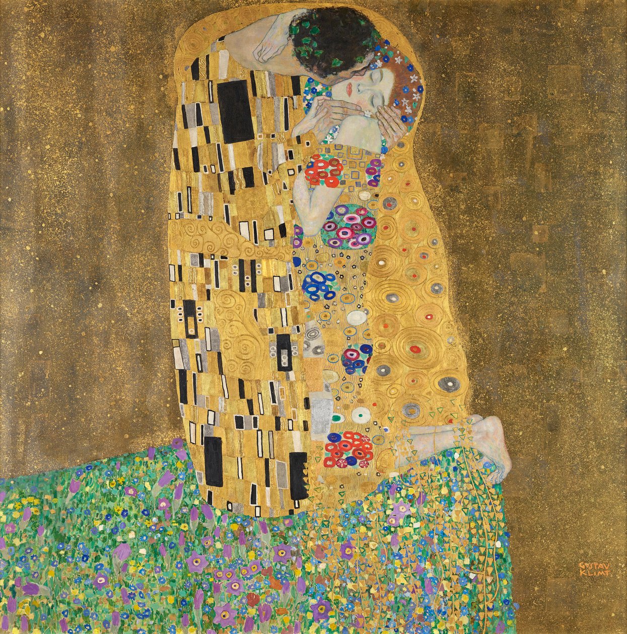 Kysset (kærligt par) af Gustav Klimt