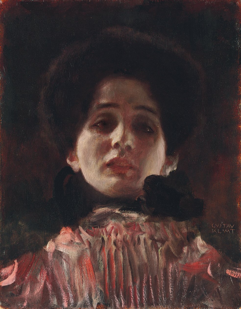 Helt ansigtsportræt af en dame; Damenbildnis en face, c.1898 af Gustav Klimt