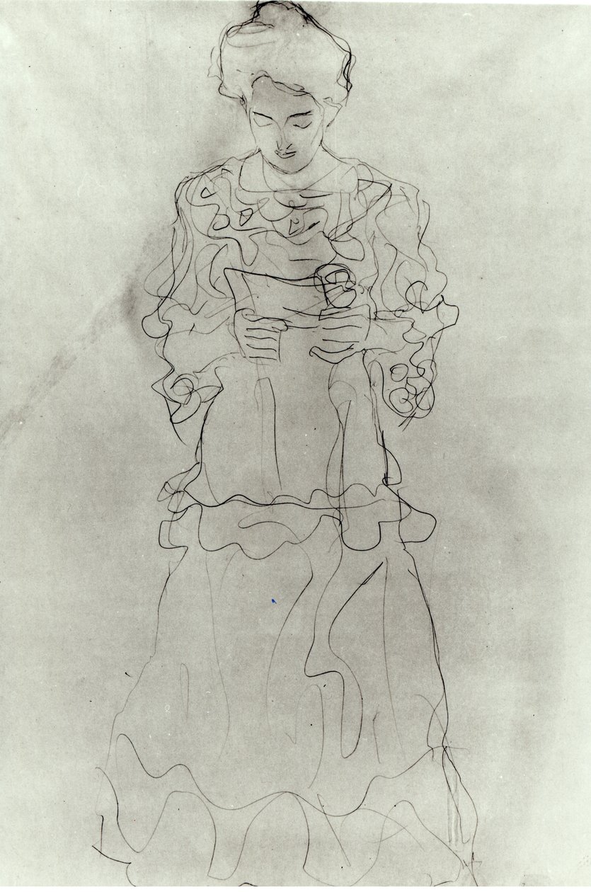 Pige læser I, af Gustav Klimt