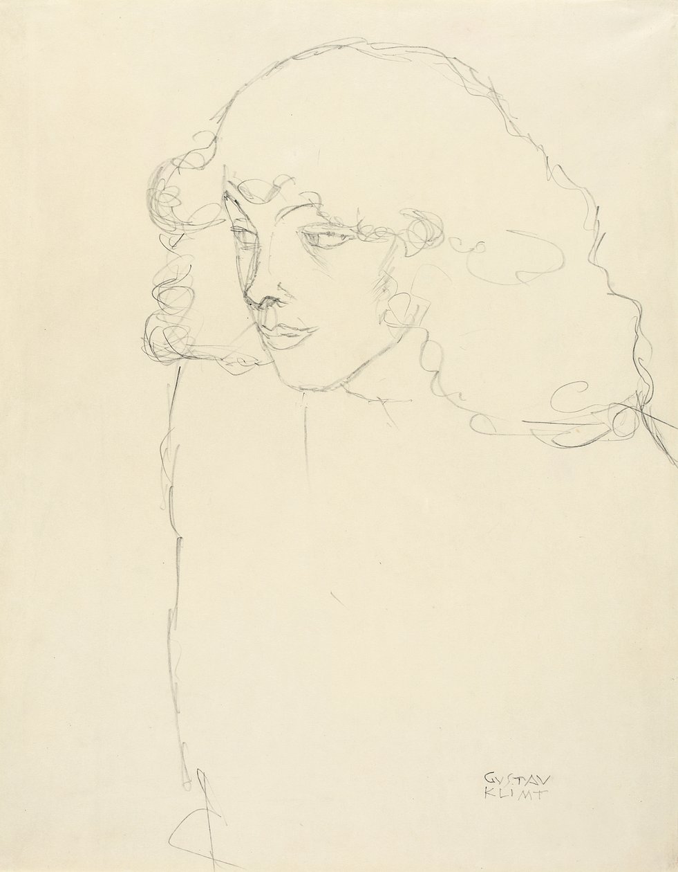 Halv-længde portræt af en pige i trekvart profil, 1913 af Gustav Klimt