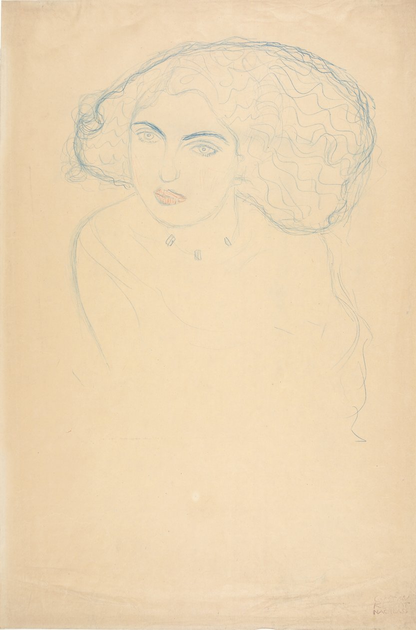 Hoved af en kvinde, ca. 1916. af Gustav Klimt