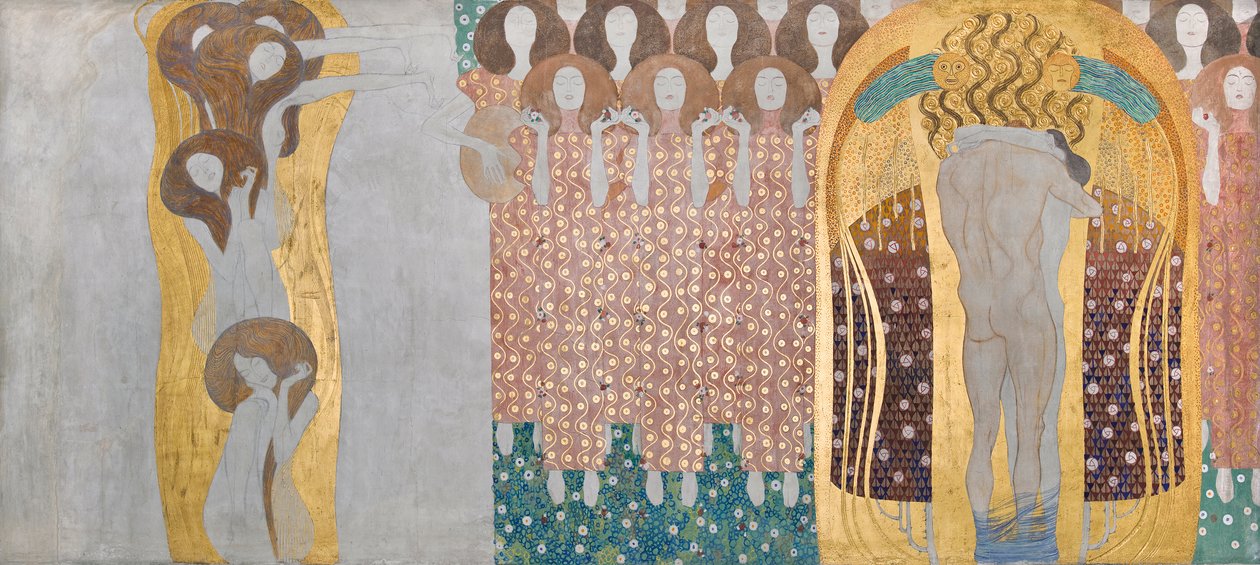 Her er et kys til hele verden!, detalje af Beethoven-frisen af Gustav Klimt