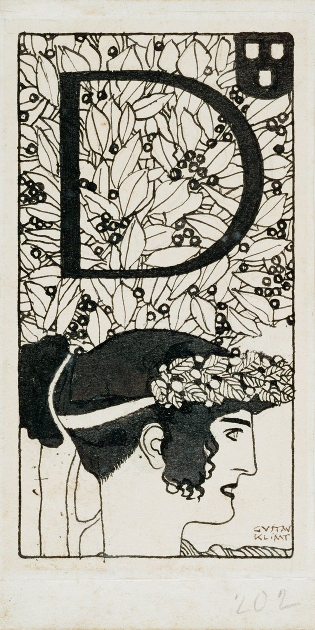 Initial D, brugt i det tredje nummer af Ver Sacrum, tidsskriftet for Art Nouveau Secession-bevægelsen i Østrig af Gustav Klimt