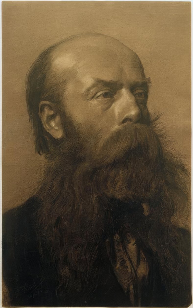 Skægget mandshoved i trekvart profil til højre af Gustav Klimt