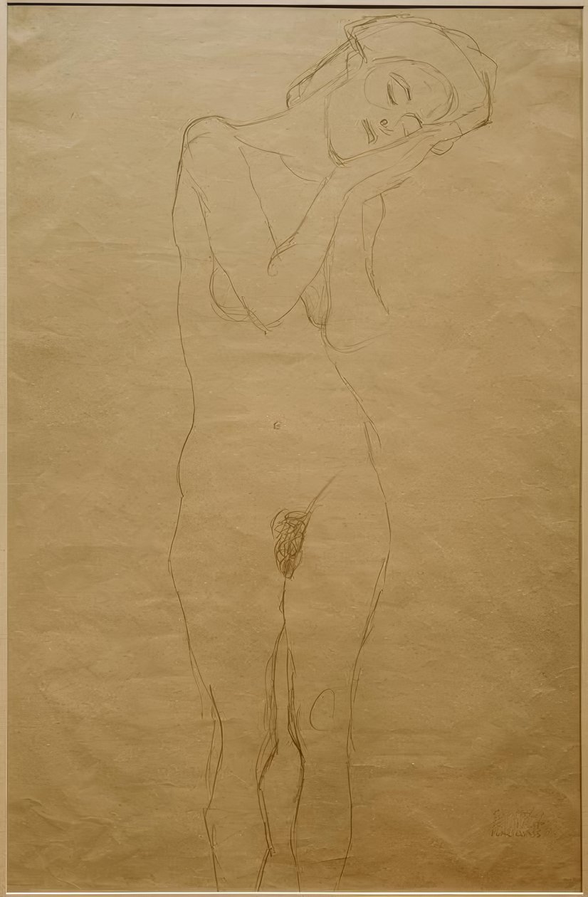 Nøgen forfra, hænderne på kinden af Gustav Klimt
