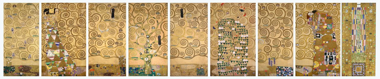 Ni arbejdstegninger af udførelsen af en mosaikfrise til spisesalen i Stoclet House i Bruxelles af Gustav Klimt